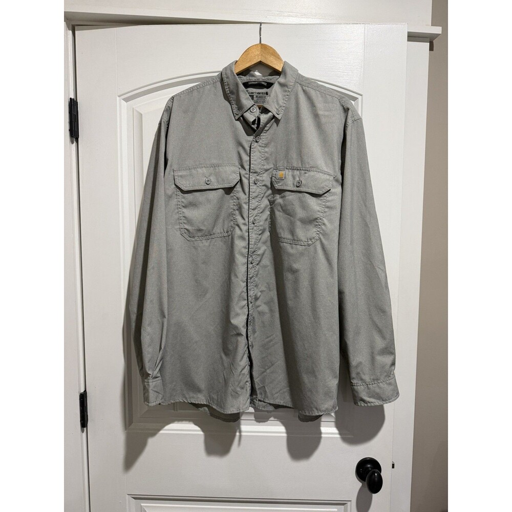 Carhartt Force Shirt Mens Medium Gray Relaxed Fit Button Down Size Large